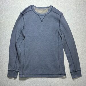 Eddie Bauer Mens Medium Blue Waffle Knit Thermal Long Sleeve Shirt Micro Stripe